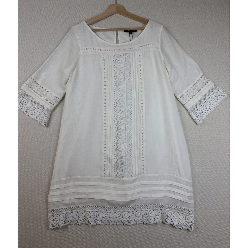 Sanctuary Women's White Crochet Knee Length‎ Boho Dress L Cottagecore Lined NWT